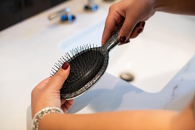 FRAMAR Glitter Hair Brush Detangler, Detangling Hairbrush For Women, Wet Hair Brush For Girls, Hair Detangler Brush, Wet Hairbrush, Hairbrushes, Girls Hairbrush Detangler, Reduces Frizz - Black