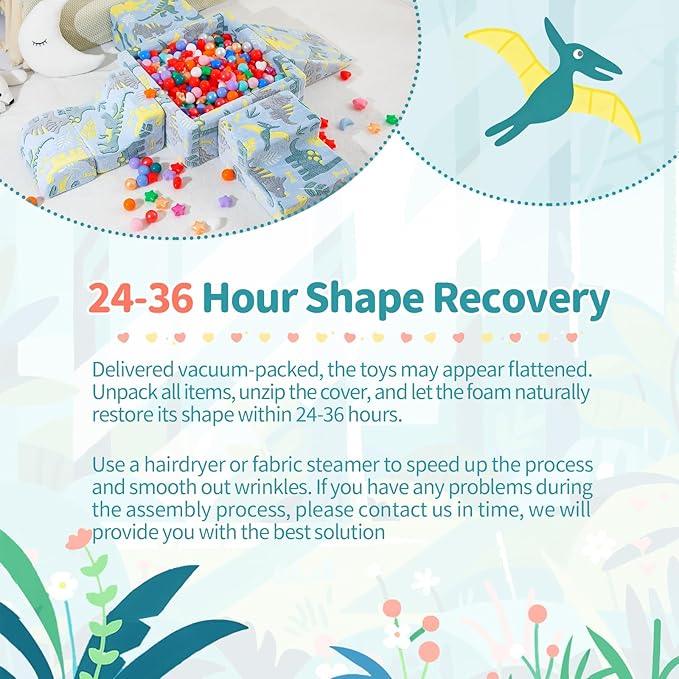 Foam Climbing Blocks, 5 Pcs Soft Play Set with Ball Pit, Baby Toddler Climbing Toys Indoor, Indoor Climbing Blocks for Toddlers 1-3, Indoor Climb Soft Play Equipment, Dinosaur(No Balls)