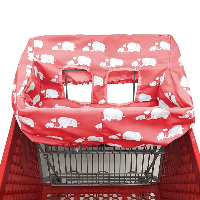 Portable Shopping Cart Cover | High Chair and Grocery Cart Covers for Babies, Kids, Infants & Toddlers ✮ Includes Free Carry Bag ✮ (Simple Pink Elephant)