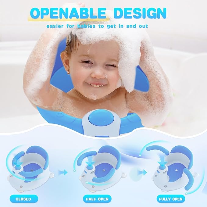Baby Bath Seat for Babies 6 Months & Up, Bath Seats for Babies Sitting Up, 3 Baby Bath Toys, Open Design, Non-Slip, Compact Toddler Bath Seat.