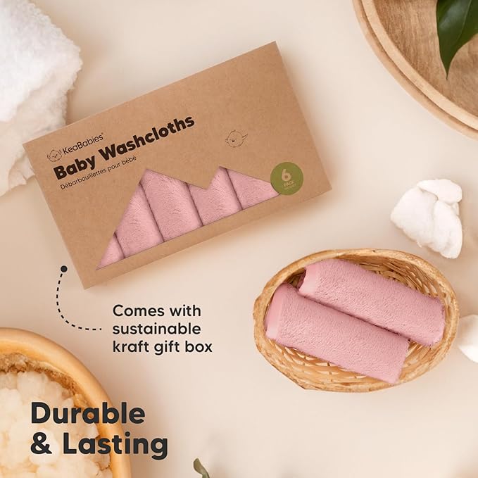 6-Pack Soft Baby Washcloths, Viscose from Bamboo - Kids, Newborn Bath Towels, Infant Shower, Toddler Reusable Face Towel, Gentle on Skin, Face Wash Cloths for Babies, 10x10 (Rosy)