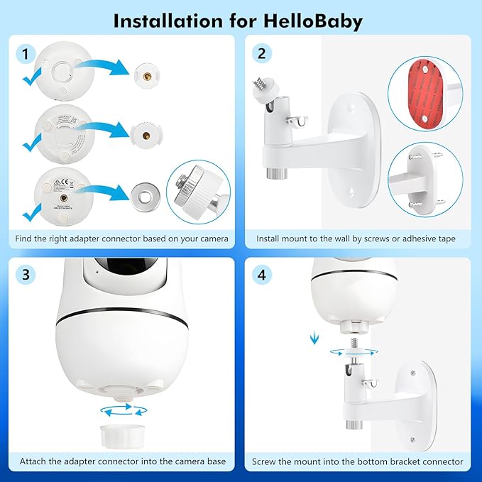 Baby Monitor Mount for HelloBaby HB65/HB40/HB6550/HB66/HB6339/HB6550 Pro, ANMEATE SM935E, 360° Adjustable Baby Camera Wall Mount for Hellobaby Monitor, Two Ways to Install