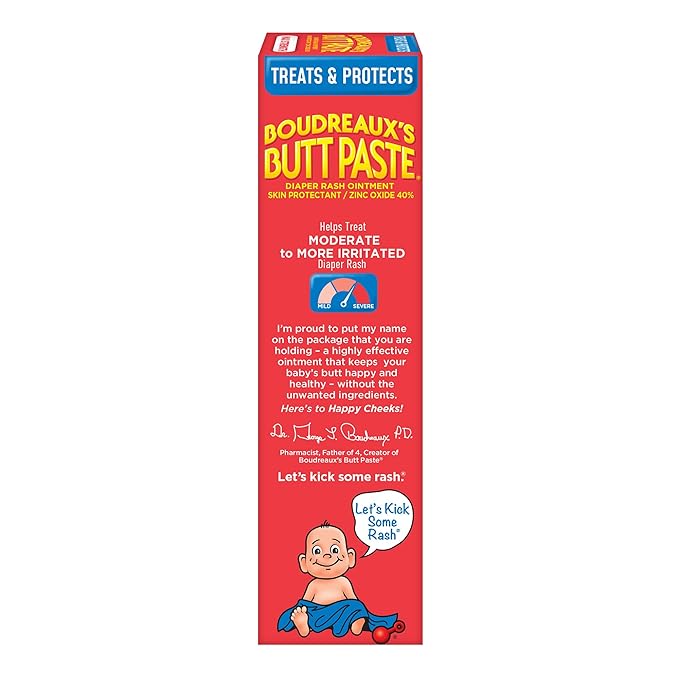 Boudreaux's Butt Paste Maximum Strength Diaper Rash Cream, Ointment for Baby, 4 oz Tube (Pack of 2)