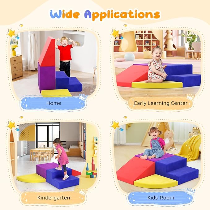 Lischwert Foam Climbing Blocks for Toddlers 1-3, 4pcs Soft Play Set with Crawling Exploration Toys, Indoor Outdoor Infant Safe Blocks for Baby Gym & Toddler Playground - Colorful