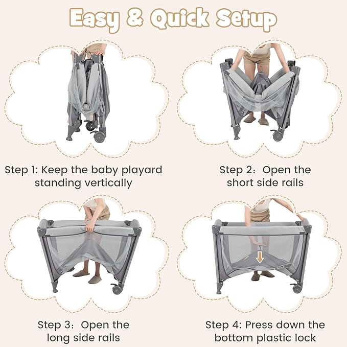 BABY JOY 4 in 1 Pack and Play, Portable Baby Playard with Bassinet & Diaper Changing Table, Infant Bassinet Baby Crib Activity Center with Toys & Oxford Bag from Newborn to Toddlers (Grey, Classic)