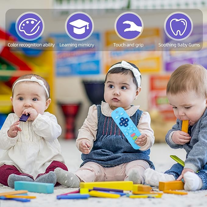 Chuya Remote Teethers Silicone Baby Teething Toys, TV Remote Teether for 0-6-12-18 Months Babies Infant Toddlers Teething Relief Chew Toys (Blue)
