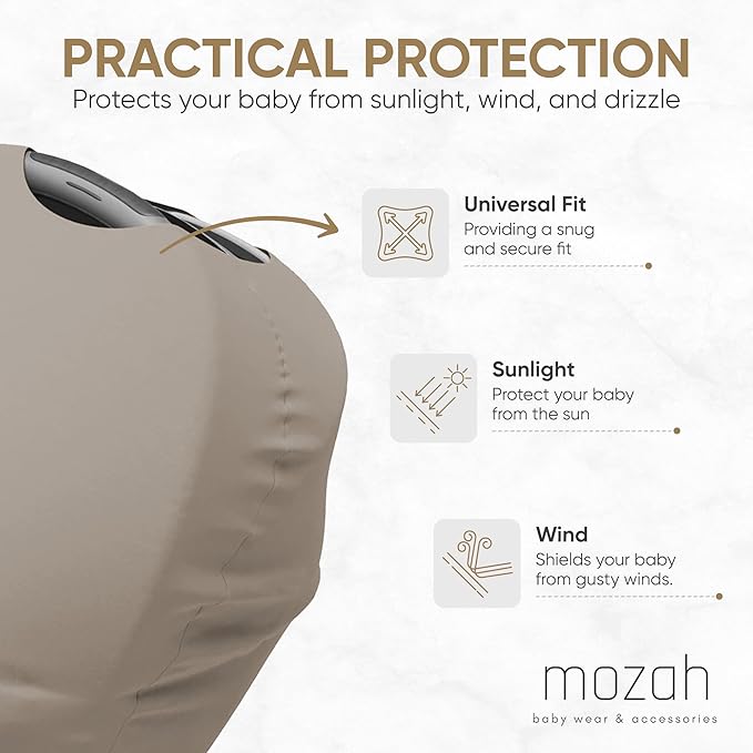 MOZAH Baby Multi-Use Cover: 9-in-1 Car Seat Covers Canopy Cover, Breathable Breastfeeding Cover, Stroller Cover & More, Boys & Girls Shower Gifts (Warm Taupe)