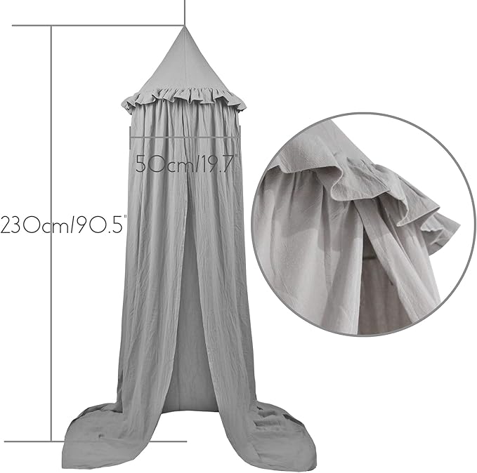 MAMERIA Kids Bed Canopy with Frills Cotton Hanging Tent Curtain Net for Reading Nook Hideaway Bedding Play Room Decor (Light Grey)