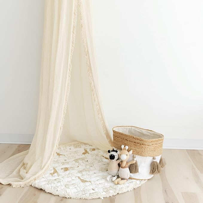 Crane Macrame Baby Crib Canopy, 118" Tall, Boho Nursery Decor, Play Room Canopy for Girls & Boys