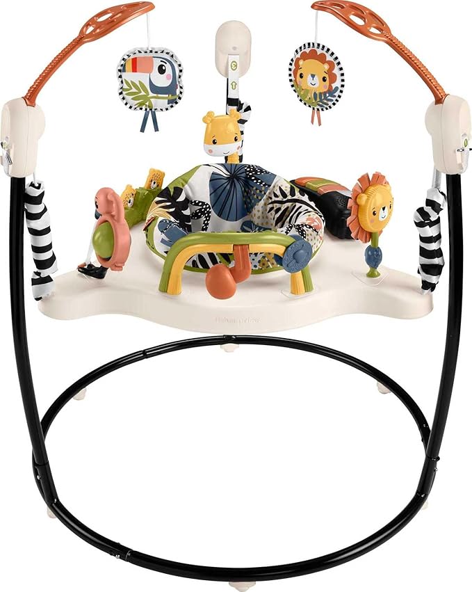Fisher-Price Baby Bouncer Palm Paradise Jumperoo Activity Center with Music Lights Sounds and Developmental Toys