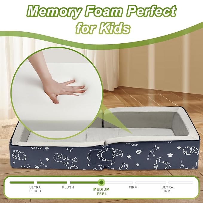 Toddler Travel Bed, Portable Kids Floor Bed for Sleeping with Foam Mattres, Washable Toddler Cot for Kids Aged 1-4, Velvet Fabric
