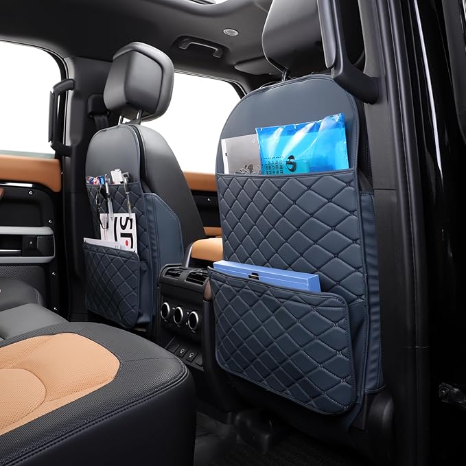 Seat Back Protector + Large Capacity Pocket Storage Organizer,Preventing the Impact of Children Stepping on the Seat Backrest (Blue)