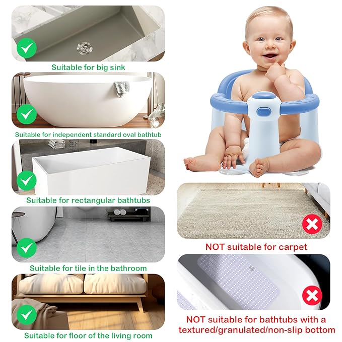 Baby Bath Seat for Babies 6 Months & up,3 Baby Bath Toys,Non-Slip Baby Bath Seat, Safe & Comfortable Baby Bath Support, Blue