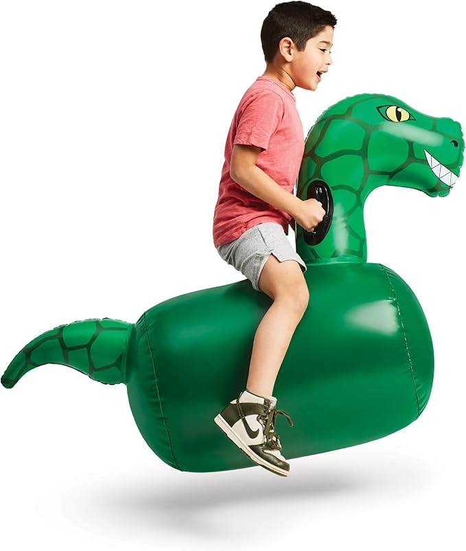 Hearthsong Hop N Go Inflatable Dino Riding Bouncy Hopping Toys for Kids Ages 5+ - Ride On Bouncer Animal Hopper Jumping Toys for Outdoor Games