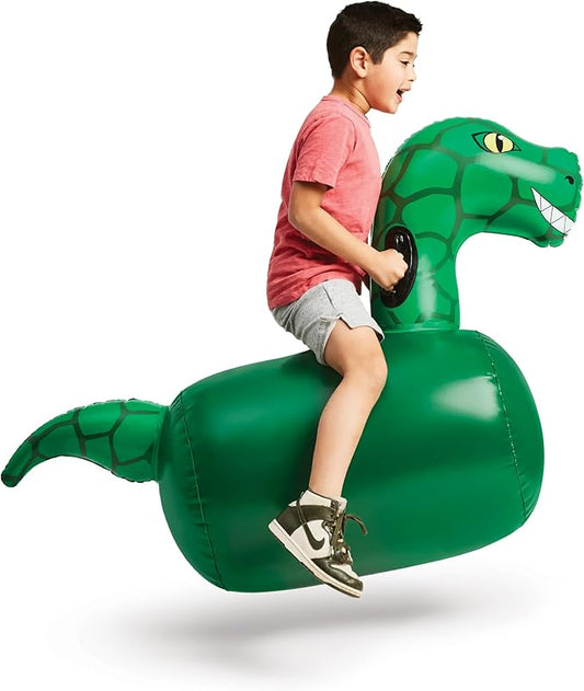 Hearthsong Hop N Go Inflatable Dino Riding Bouncy Hopping Toys for Kids Ages 5+ - Ride On Bouncer Animal Hopper Jumping Toys for Outdoor Games