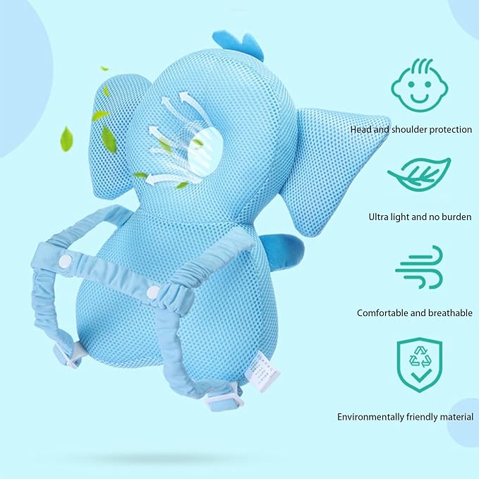 Baby Walker Head Protector Backpack, Toddler Adjustable Baby Head Protection Fall Pillow Safety Pad for Baby Walking and Crawling (Star Elephant)