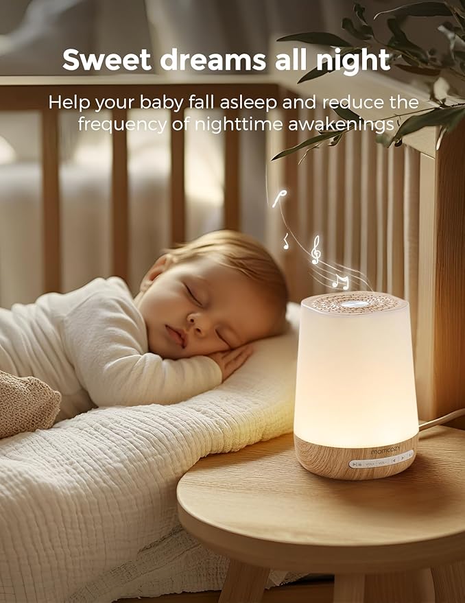 Baby Sound Machine, Momcozy White Noise Machine for Baby Sleeping with Night Light, Toddler Sleep Trainer with 34 Soothing Sounds, Timer, App Remote Control, Personal Sleep Routine(Wood Grain)