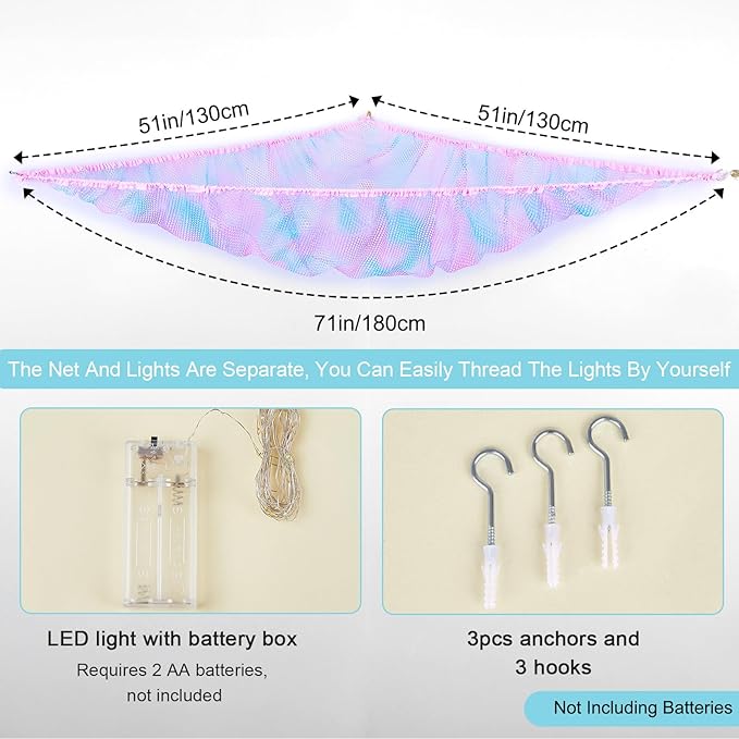 Unicorn Castle Stuffed Animals Net or Hammock Kids Toy Storage Organizer with LED Light Hanging Corner Stuffed Animals Holder Kids Girls Room Decor (Pack of 1)