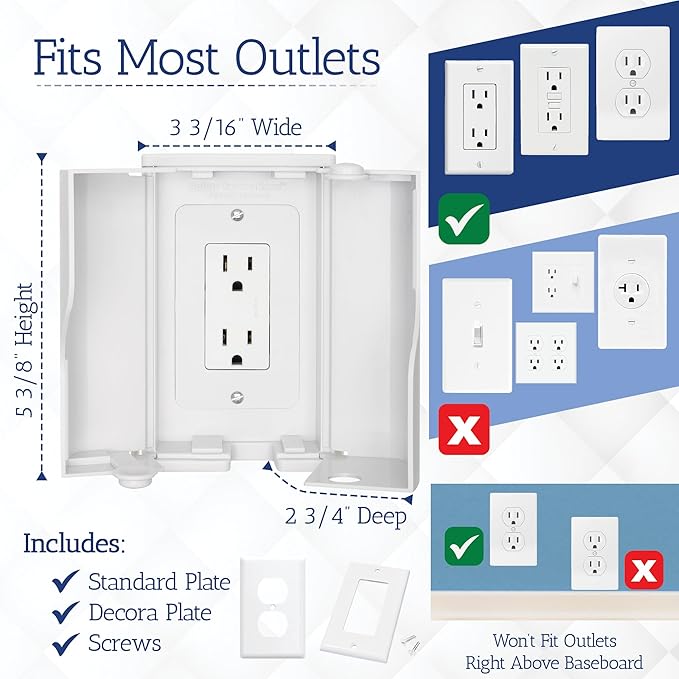 Safety Innovations Twin Door Baby Safety Outlet Cover Box for Babyproofing Outlets - More Interior Space for Extra Large Electrical Plugs and Adapters - Easy to Install - Easy to Use, (1-Pack)
