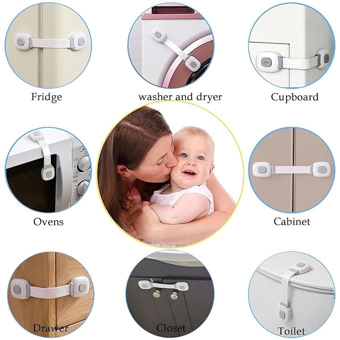 Fursafe&Q Baby Cabinet Locks, Child Safety Cabinet Proofing -Child Safety Strap Locks Adhesive Drawer Fridge Ovens Door Toilet Latches No Drill Multi-Purpose for Furniture Kitchen Lock (ZGrey, 12Pack)