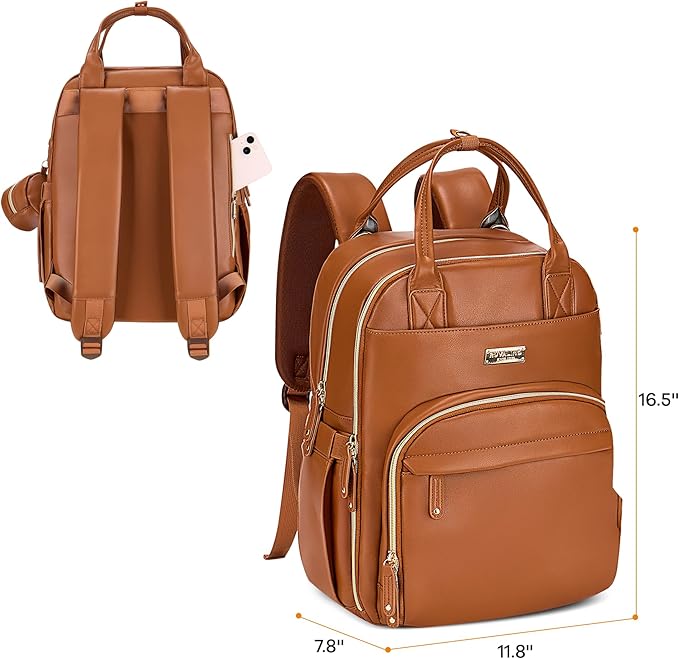 RUVALINO Diaper Bag Backpack, Multifunction Travel Pack Maternity Baby Changing Bags, Large Capacity, Waterproof, Brown