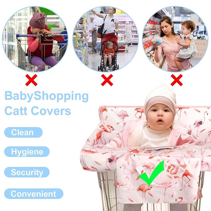 Pink Shopping Cart Cover for Baby 2-in-1 High Chair Cover with Safety Harness Multifunctional Flamingo Pattern Cart Covers for Babies Soft Padded Grocery Cart Cover for Baby Boy Girl