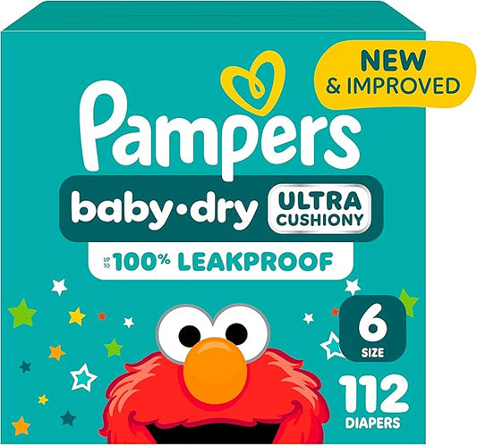 Pampers Diapers - Baby Dry - Size 6, 112 Count, Absorbent Disposable Infant Diaper (Packaging May Vary)