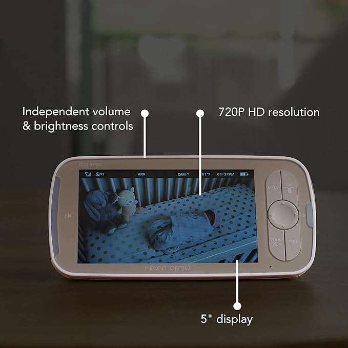 Infant Optics DXR-8 PRO Video Baby Monitor, 720P HD Resolution 5" Display, Patented A.N.R. (Active Noise Reduction), No WiFi, Pan Tilt Zoom, and Interchangeable Lenses