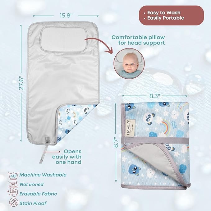 HAMUR HOME Portable Baby Changing Pad – Waterproof, Foldable & Lightweight Travel Mat – Soft & Machine Washable Diaper Changer – Compact & Durable (Dream)
