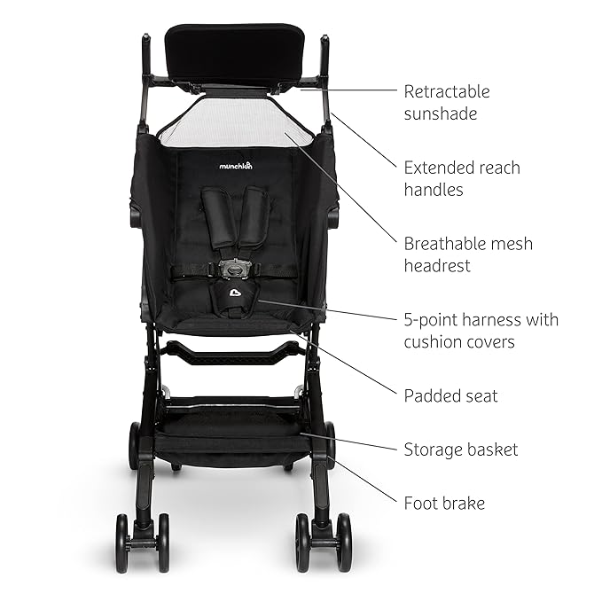 Munchkin Sparrow Travel Baby Stroller, Ultra Compact and Lightweight, for Babies and Toddlers, Black