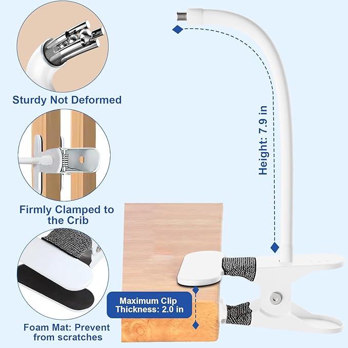 Flexible Baby Monitor Mount for HelloBaby HB6550/HB65/HB66/HB248, ANMEATE SM935E Baby Camera Mount Adjustable Clip Clamp Mount Long Gooseneck Arm,Baby Monitors Holder No Tools or Wall Damage(8 inches)