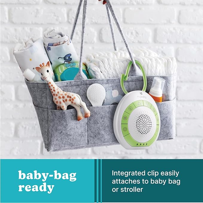 MyBaby Baby Sound Machine - White Noise Sound Machine for Baby, Travel, Nursery and On The Go - 4 Soothing Sounds, Integrated Clip, Small and Lightweight - Great for Baby Registry Gift