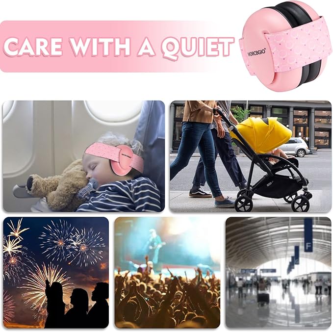 Infant Ear Protection Headphones with Adjustable Elastic Headband&Comfortable White Muffs Baby Earmuff Helps Sleep Well & Reduce Noise (Donut,Pink