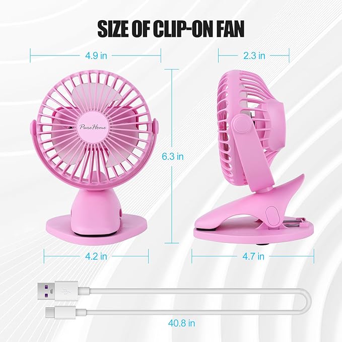 Portable Clip Fan Battery Operated,3 Speeds USB Rechargeable Mini Table Fan with Strong Airflow,360°Rotation Ultra Quiet Personal Desk Fan for Home Office Bedroom Dorm Stroller Camping- Pink