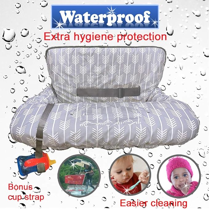 Shopping Cart Cover for Baby Grocery Cart Cover for Baby boy and Baby Girl, High Chair Cover for Baby and Toddler, Baby Registry Gift - Waterproof - Extra Large - Cotton - Double Sided (Light Grey)