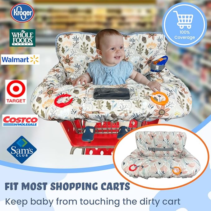 Shopping Cart Cover for Baby Grocery Cart Cover for Baby boy and Baby Girl, High Chair Cover for Baby and Toddler, Baby Registry Gift - Waterproof - Extra Large - Cotton - Double Sided (Ivory)