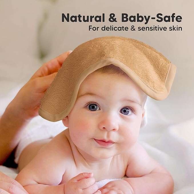 6-Pack Soft Baby Washcloths, Viscose from Bamboo - Kids, Newborn Bath Towels, Infant Shower, Toddler Reusable Face Towel, Gentle on Skin, Face Wash Cloths for Babies, 10x10 (Toast)