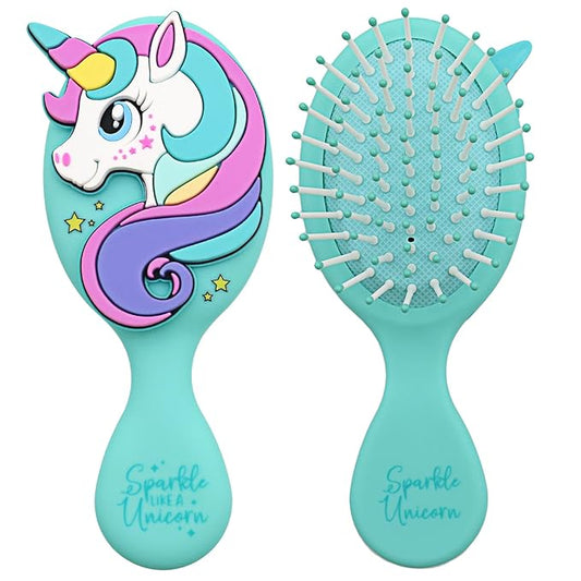 Toddler Hair Brush - Mini Hair Brush for Kids - Travel Brush for Boys and Girls - Unicorn Brush with Air Cushion - Blue