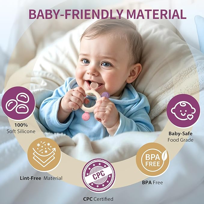 akolik Teething Toys for Babies, Baby Teethers Toy Teething Ring Silicone, Grasping Teething Toy, BPA Free Teething Newborn Accessories for Baby 0 3 6 9 12 18 Months (Ringer Pink)