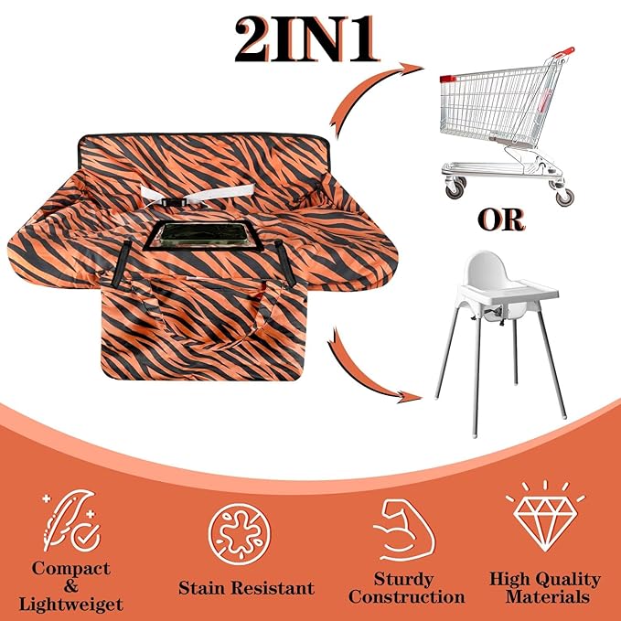 Shopping Cart Cover for Baby Girl & Boy 2-in-1 High Chair Water Resistant High Chair Cover w/Phone Pouch & Pocket Gender Neutral Cart Cover for Tiger Texture Babies Padded Grocery Cart Cover for Baby