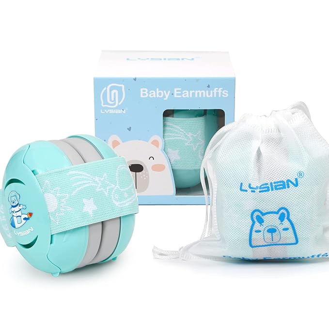 LYSIAN Aqua Baby Ear Muffs Noise Cancelling Headphone for Infants with Elastic Headband, Hearing Protection Kid Earmuffs for Sleep, Parade, Festival, Games,Travel, Fireworks