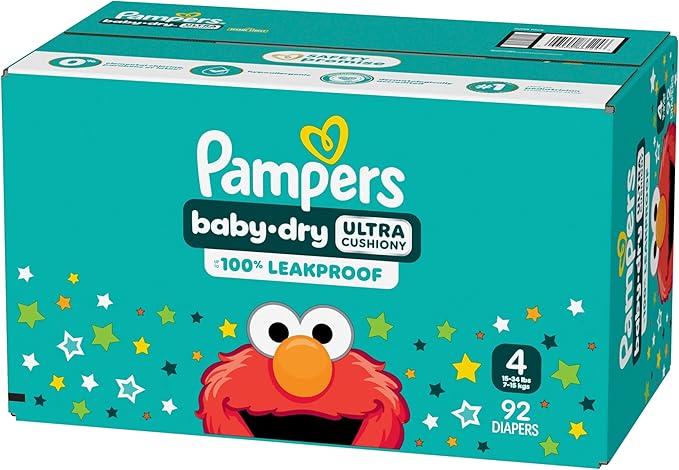 Pampers Diapers - Baby Dry - Size 4, 92 Count, Absorbent Disposable Infant Diaper (Packaging May Vary)