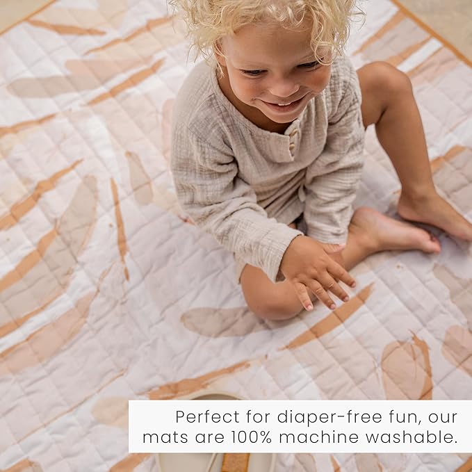 Toddlekind Pretty Practical Mat 100% Organic Cotton 47" x 47”, Reversible, Portable, Travel, Portable, Indoor/Outdoor, for Babies/Toddlers, Peach Skies (Peaches)