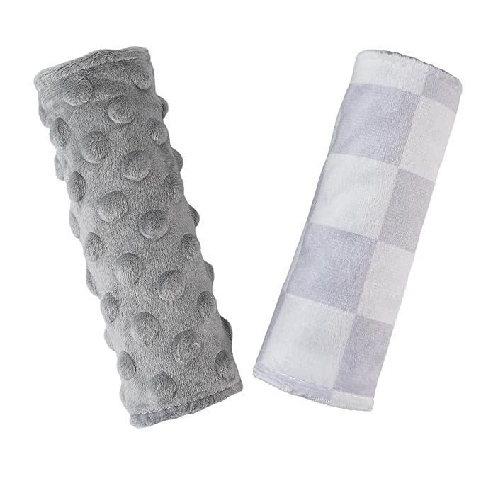 Carseat Strap Covers for Babies, Ultra Soft Double-Sided Use Shoulder Covers, 2 Pack Infant Seat Belt Covers for Car Seats/Strollers/High Chairs, for Baby Toddler Infant Boy Girl, Gray Checkered
