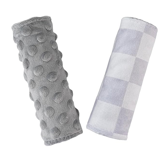 Carseat Strap Covers for Babies, Ultra Soft Double-Sided Use Shoulder Covers, 2 Pack Infant Seat Belt Covers for Car Seats/Strollers/High Chairs, for Baby Toddler Infant Boy Girl, Gray Checkered