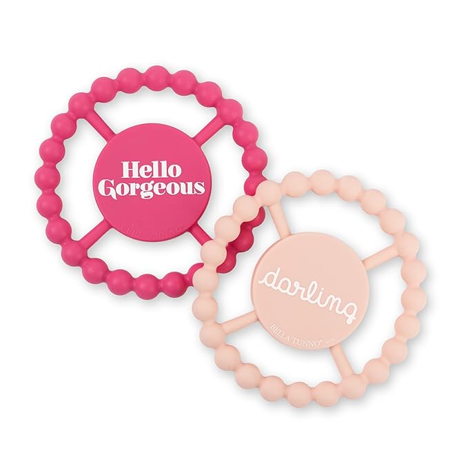 Baby Teether by Bella Tunno, Set of 2 Silicone Teethers for Babies 3-6 Months, 6-12 Months, Baby Toys, Pacifier, Teething Relief, Boys, Girls, Hello Gorgeous & Darling