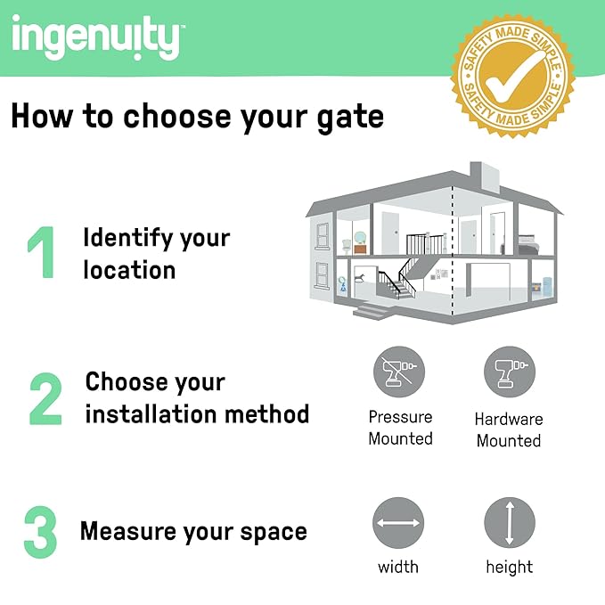 Ingenuity Decorative Extra Tall Baby Gate & Dog Gate, 28.5"-48" Wide, 36" Tall, Hardware or Pressure Mounted, Install on Top or Bottom of Stairs, Banister, or Doorway - Bronze