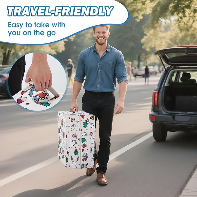 Portable Foldable Toddler Travel Bed – Air Layer Fabric Soft Foam Floor Crib with Safety Rails, No Assembly, Washable Cover, Compact Kids Sleep Solution for Home, Trips & Daycare, Cream