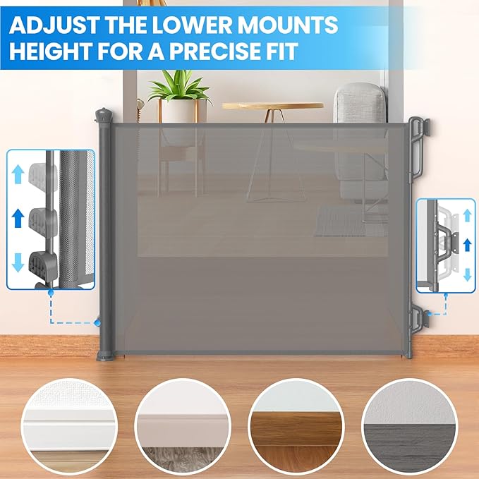 Retractable Safety Baby Gate or Mesh Dog Gate,Durable Portable Mesh Retractable Gate,Easy to Use for Stairs, Doorways, Hallways, Indoor, Outdoor, 33.5" Tall, Up to 45" Wide, Gray