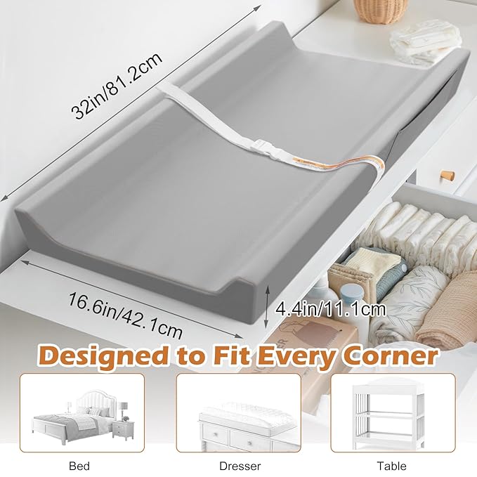 Vegan Leather Baby Changing Pad, Waterproof & Wipeable Soft Diaper Changing Mat 32" x 16.6" Comfortable Infant Changing Station for Dresser & Table